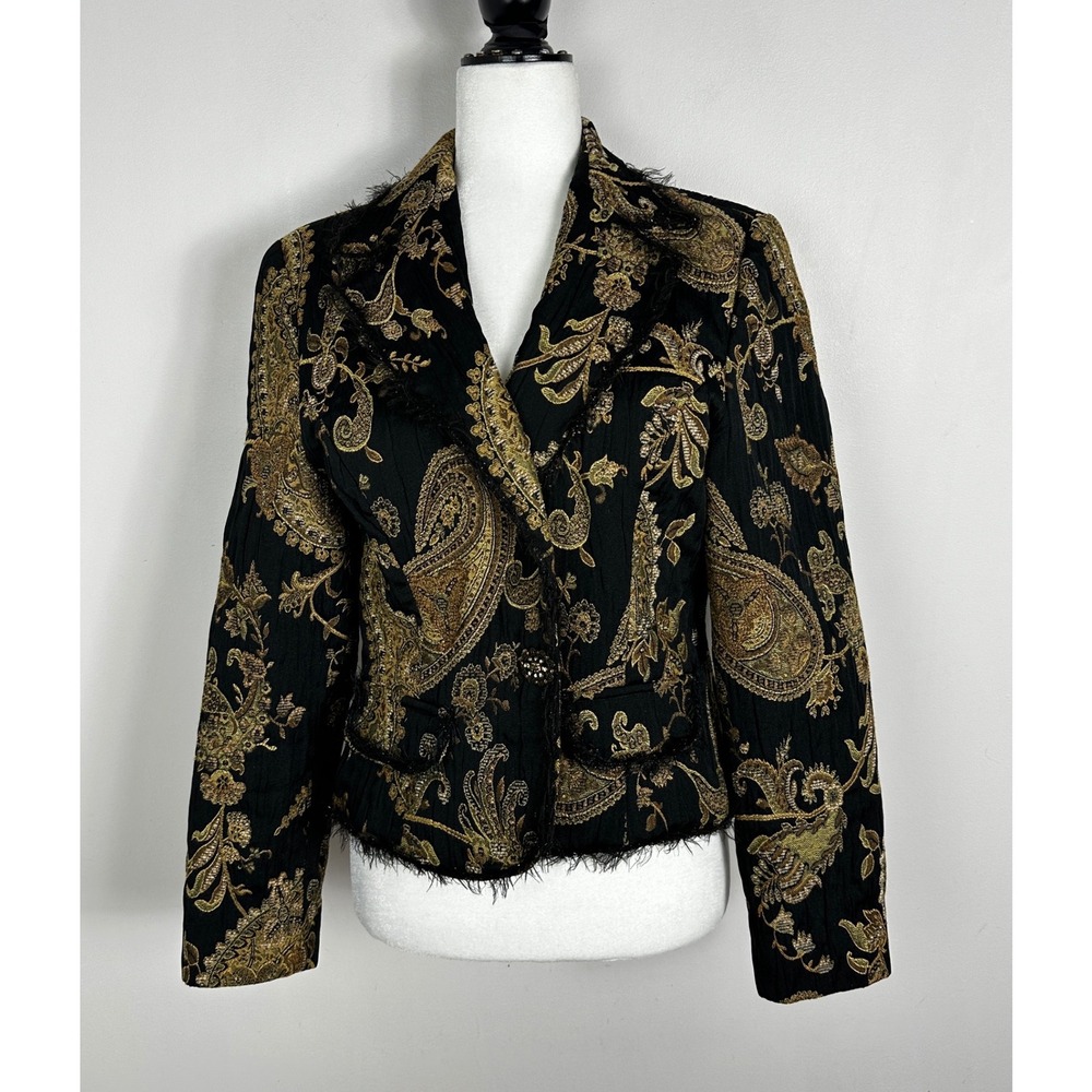 Vintage Joseph‎ Ribkoff Canada Embroidered Blazer Jacket Womens Sz 12 Gold Black